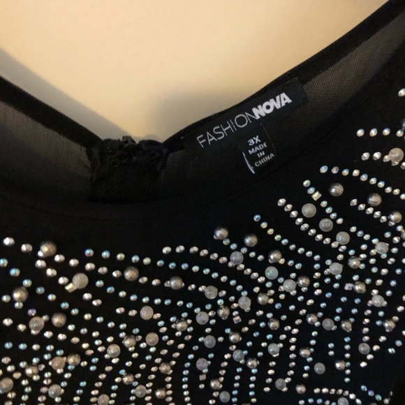 Fashion Nova Plus Size Feather Trim Beaded Sheer Mesh Dress - Picture 3 of 15